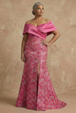 Fucsia floral descubierto Sirena Largo vestido de Madre de la Novia con abertura