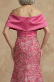 Fucsia floral descubierto Sirena Largo vestido de Madre de la Novia con abertura