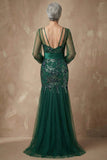 Vestido de Madre de la Novia de manga larga de sirenas verde oscuro