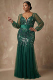 Vestido de Madre de la Novia de manga larga de sirenas verde oscuro