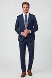 Trajes de baile de graduación de 3 piezas azules One Button Peak Lapel