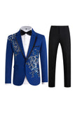Traje azul de dos piezas con solapa de muesca y botón para hombre con lentejuelas