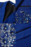 Traje azul de dos piezas con solapa de muesca y botón para hombre con lentejuelas