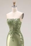 Vestido largo de baile de satén de satén verde oscuro con apuntes y abertura