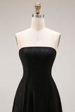 Vestido formal sin tirantes de encaje negro Línea A Long con cremallera trasera