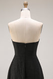 Vestido formal sin tirantes de encaje negro Línea A Long con cremallera trasera
