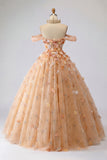 Vestido de Princesa Quinceañera con Camisa de Champán de Hombros Descubiertos