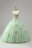Vestido de baile Corsé sin tirantes verde con aplicada vestido de quinceañera