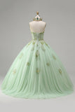 Vestido de baile Corsé sin tirantes verde con aplicada vestido de quinceañera