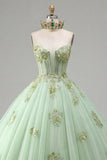 Vestido de baile Corsé sin tirantes verde con aplicada vestido de quinceañera