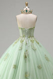 Vestido de baile Corsé sin tirantes verde con aplicada vestido de quinceañera