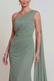 Vestido de madre de la novia de chiffon de salvia polvoriento con un solo hombro y capa lateral
