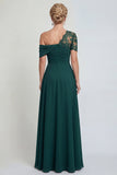 Vestido de madre de la novia verde oscuro de un hombro con línea A aplicada y abertura