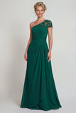 Vestido de Madre de la novia de un hombro de un solo hombro de gasa verde oscuro