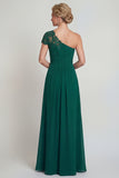 Vestido de Madre de la novia de un hombro de un solo hombro de gasa verde oscuro