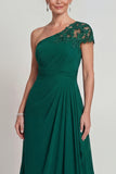 Vestido de Madre de la novia de un hombro de un solo hombro de gasa verde oscuro
