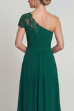 Vestido de Madre de la novia de un hombro de un solo hombro de gasa verde oscuro