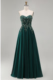 Sweetheart Línea A Verde oscuro Vestido largo de Madre de la Novia con Apliques
