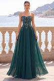 Sweetheart Línea A Verde oscuro Vestido largo de Madre de la Novia con Apliques