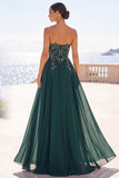 Sweetheart Línea A Verde oscuro Vestido largo de Madre de la Novia con Apliques