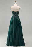 Sweetheart Línea A Verde oscuro Vestido largo de Madre de la Novia con Apliques