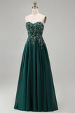 Sweetheart Línea A Verde oscuro Vestido largo de Madre de la Novia con Apliques