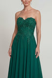 Sweetheart Línea A Verde oscuro Vestido largo de Madre de la Novia con Apliques