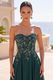 Sweetheart Línea A Verde oscuro Vestido largo de Madre de la Novia con Apliques