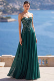 Sweetheart Línea A Verde oscuro Vestido largo de Madre de la Novia con Apliques