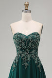 Sweetheart Línea A Verde oscuro Vestido largo de Madre de la Novia con Apliques