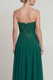 Sweetheart Línea A Verde oscuro Vestido largo de Madre de la Novia con Apliques