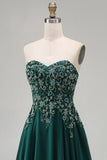 Sweetheart Línea A Verde oscuro Vestido largo de Madre de la Novia con Apliques