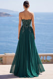 Sweetheart Línea A Verde oscuro Vestido largo de Madre de la Novia con Apliques