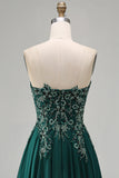 Sweetheart Línea A Verde oscuro Vestido largo de Madre de la Novia con Apliques