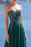 Sweetheart Línea A Verde oscuro Vestido largo de Madre de la Novia con Apliques