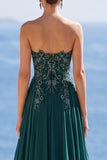 Sweetheart Línea A Verde oscuro Vestido largo de Madre de la Novia con Apliques