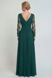 Vestido de Madre de la Novia con mangas largas de mangas largas en verde oscuro y abertura