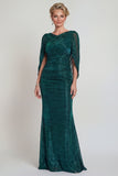 Vestido largo de madre de la novia de funda verde oscuro con espalda abierta