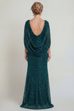 Vestido largo de madre de la novia de funda verde oscuro con espalda abierta