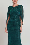Vestido largo de madre de la novia de funda verde oscuro con espalda abierta