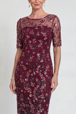Vestido de madre de la novia con cuello burdeos con cuello barco