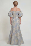 Vestido de madre de la novia con sirena azul polvoriento con flores