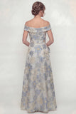 Vestido de madre de novia azul polvoriento Línea A Floral al Hombro