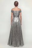 Gris Plata Una línea arrugada sobre el hombro Vestido de Madre de la Novia
