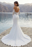 Vestido de novia de cola de marfil Sirena con mangas