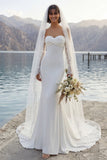 Vestido de novia de cola de marfil Sirena con mangas