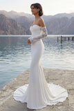 Vestido de novia de cola de marfil Sirena con mangas