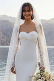 Vestido de novia de cola de marfil Sirena con mangas