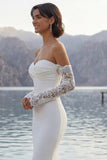 Vestido de novia de cola de marfil Sirena con mangas