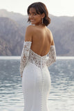 Vestido de novia de cola de marfil Sirena con mangas